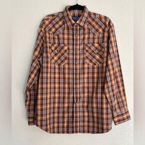 Pendleton Plaid Shirt Long Sleeve Pearl Snap Button Up Size Large